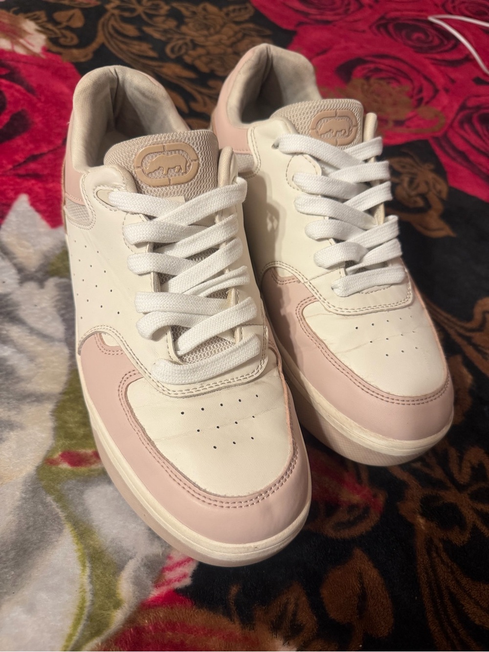 Women’s White and Light Pink Low-Top Sneakers
